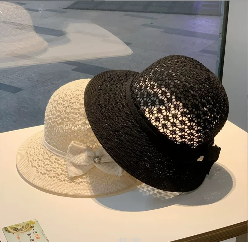 Womens Wide Brim Straw Sun Hat with Lace Bow Detail